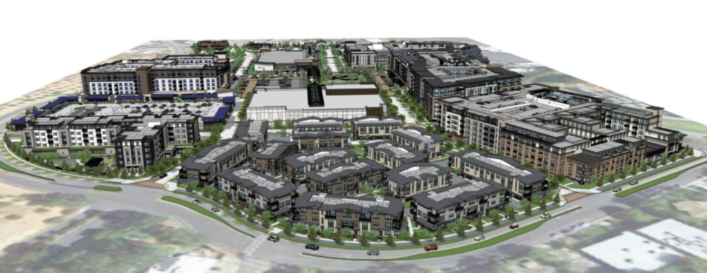 Northgate Town Square project rendering from birds eye view